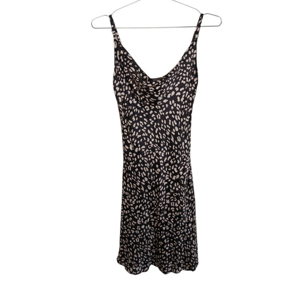Dress Forum Black White Animal Print Slip Mini Dress Satin Cowl Neck Adjustable - Picture 2 of 11